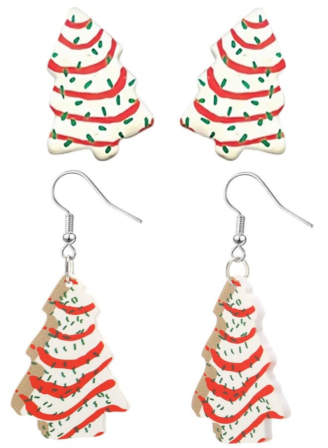Adoshine 2 Pairs Christmas Tree Cake Earrings Set - Stud and Drop Style, Hypoallergenic, Lightweight, Ideal for Christmas Parties - Image 1